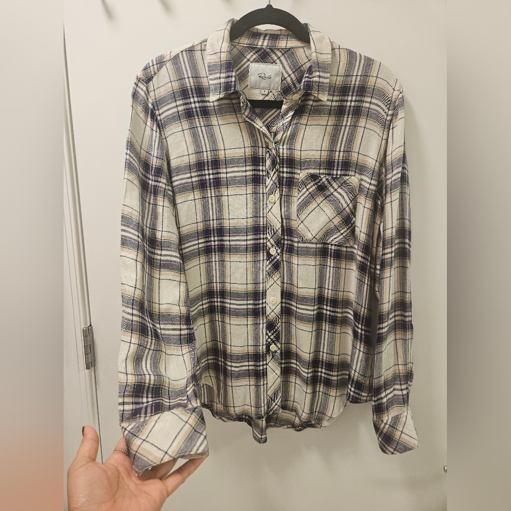 Rails Hunter Plaid Button-Down Shirt Stone Navy Fushia Size S - Picture 8 of 15